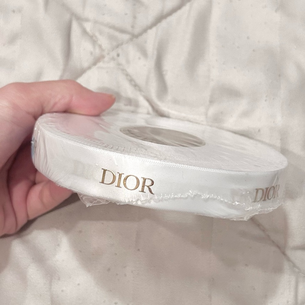 Dior White Satin Ribbon with Gold Embossed Letters Logo- 1 meter